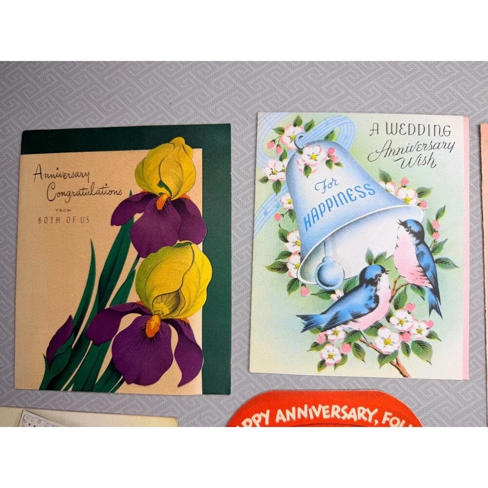 10 Vintage Kitsch Cute Anniversary Greeting Cards 1954 Mid-Century Ephemera